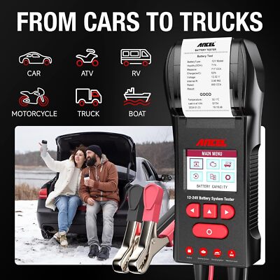ANCEL 12V-24V Van Light Truck Car Battery Tester Charging Analyzer Diagnostic