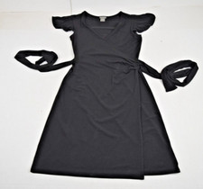 Wrap Dress Ann Taylor Size 0 Perfect Fit Black Sheen Drape Sleeve Stretchy