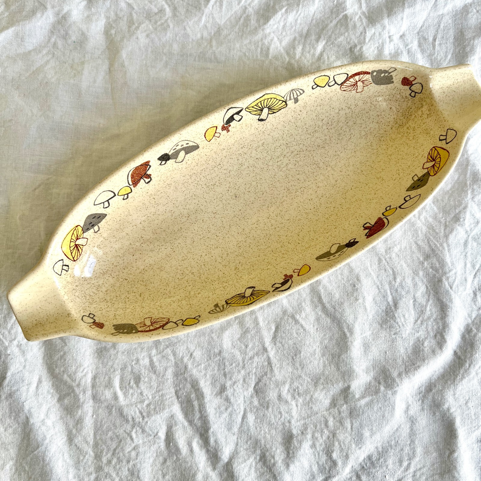 Vintage Franciscan Mushroom Woodlore Oval Relish Dish 12" Serving Boat