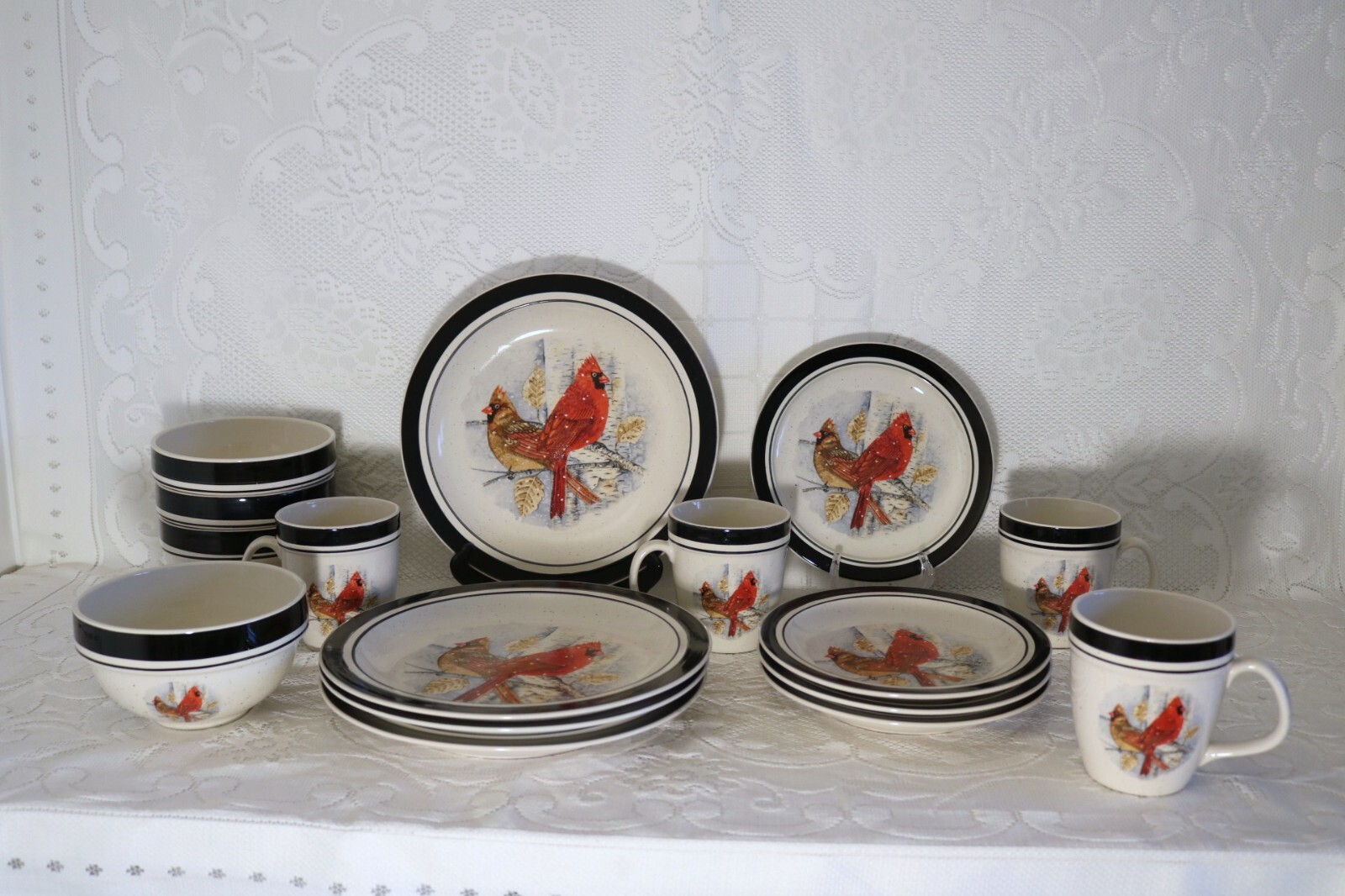 FOLK CRAFT SCOTTY Z CHINA CARDINAL STONEWARE 16 Pieces 4 Pc Place Set