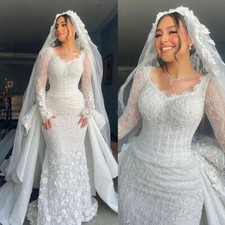 Long Middle East Sleeves Wedding Mermaid Dresses Detachable Train Longsleeve