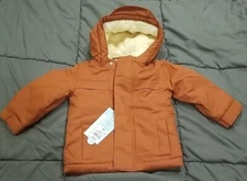 Cat & Jack Coat Baby 12 Months Brown Faux Fur Lined Hooded Warmer