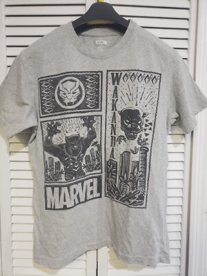 Black Panther Mens Medium Marvel Graphic Wakanda Forever T-Shirt A60