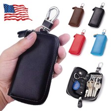Men Women Genuine Leather Zip Around 6 Hook Key Case Car Key Holder Wallet