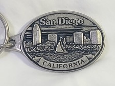San Diego Keychain Fob Pewter Bay Sailboat Shoreline Road Runner Card Co 2"