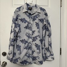 Cremieux Shirt Men XL Tall Blue Paisley Floral Pin Stripe Snap