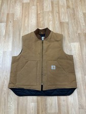 VTG 90s Carhartt Canvas Vest 2XL VQ186 Quilt Lined Made In USA Workwear