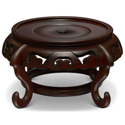 US Seller - 6.5 Inch Intricate Dark Brown Round Chinese Wooden Stand