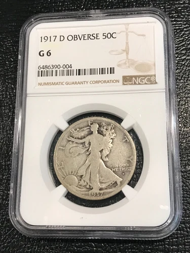 NGC G 6 1917 D OBVERSE LIBERTY WALKING SILVER HALF DOLLAR COIN-MAR702