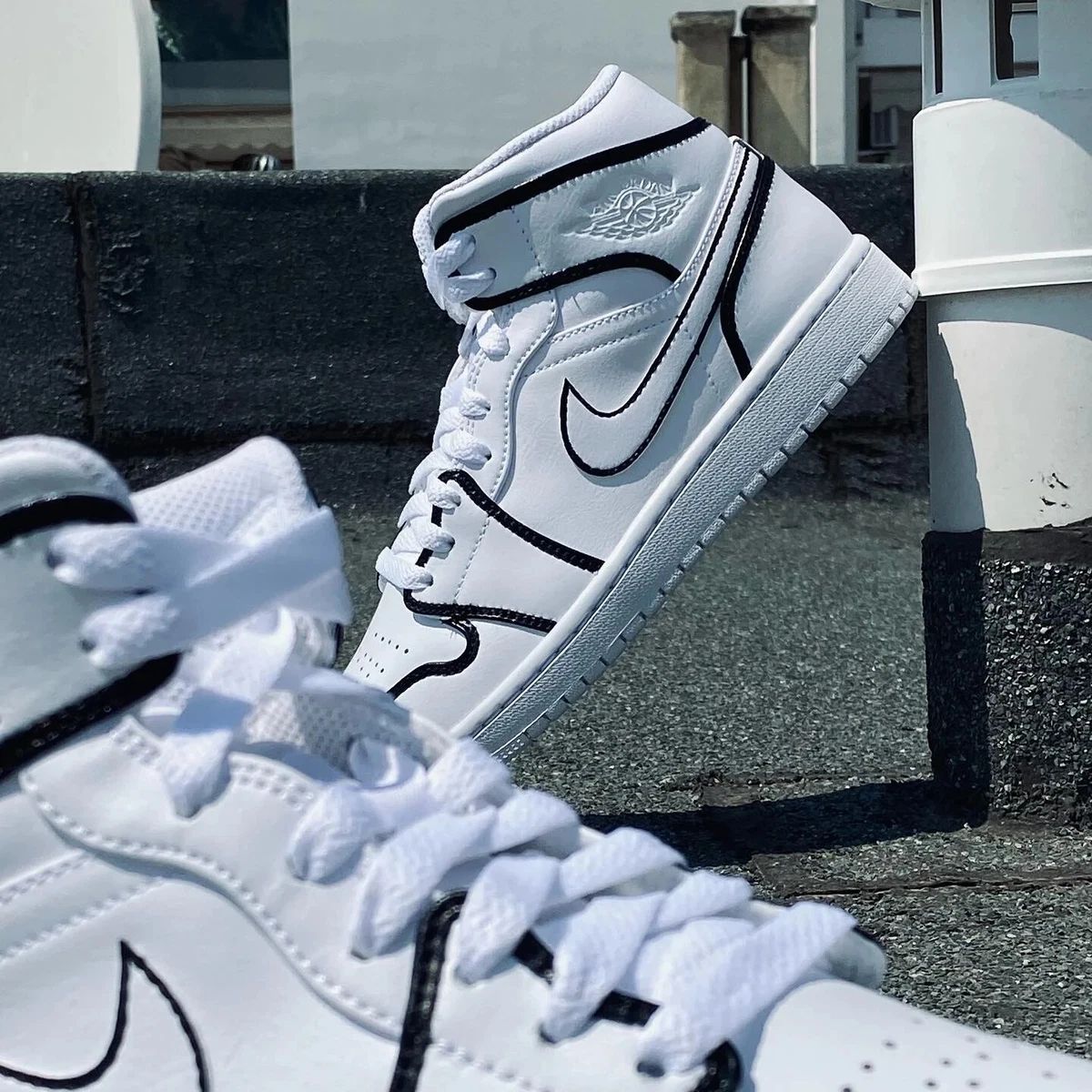 Custom Air Jordan 1 White Swoosh Grey Sneakers