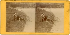 Stereo, Scene d'a Fall Bike Vintage Stereo Card - Albumen Print 