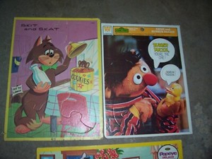 Vintage SET OF 3 ERNIE Skit & Skat Frame Tray Puzzle,   and  popeye puzzles 