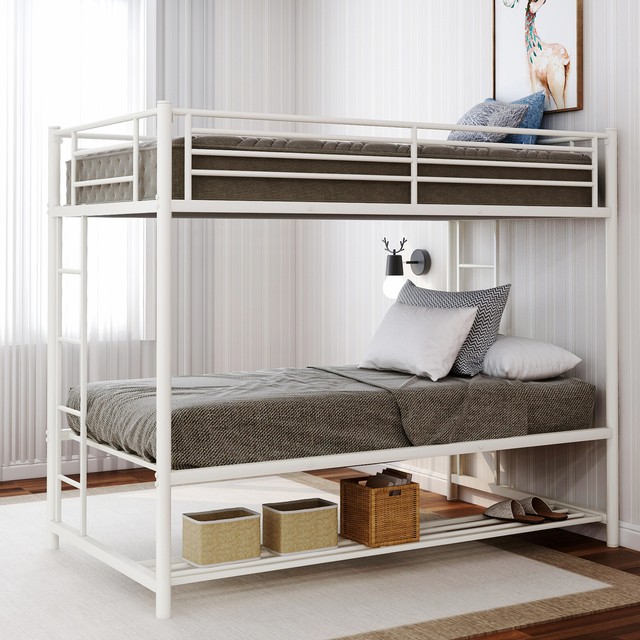 Twin Size Loft Bunk Bed Metal With Desk Silver Kids Youth Bedroom