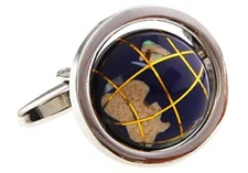 Globe Map Earth Really Spins Pair Cufflinks in a Presentation Gift Box & 