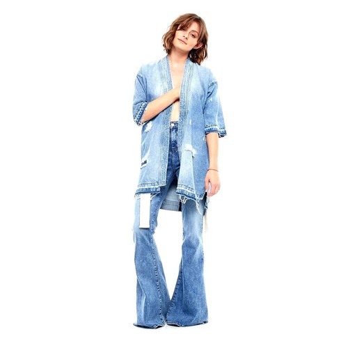 NWT Sandrine Rose Super Flare Jeans Indigo Traditional Wash Distressed USA Sz 29 - Picture 8 of 11