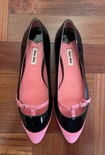 Miu Miu 5F9566 Black Patent Leather Ballet Flats with Pink Trim - Size 39