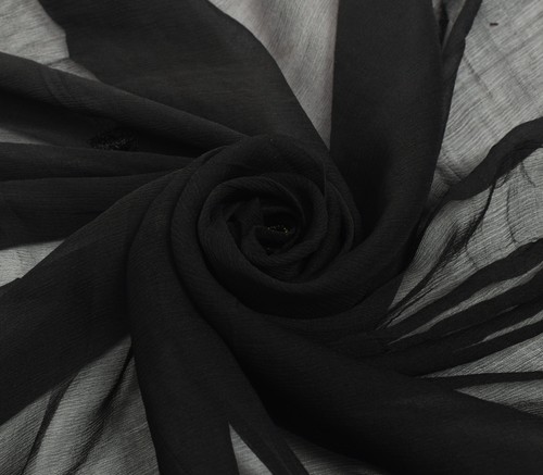 Sushila Vintage Black Dupatta 100% Pure Chiffon Silk Embroidered Long Stole Veil - Picture 6 of 9