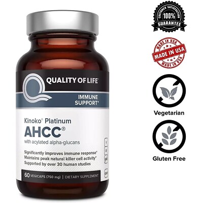 Kinoko Platinum AHCC 750 mg - Immune Supplement - Quality of Life - 60 Count