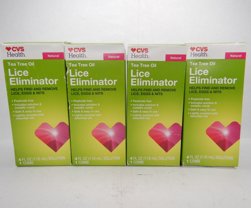 View of (4) Health Tea Tree Oil Lice, Flea, Eggs, Nits Eliminator 4oz - 118ml w/ Combs | eBay
