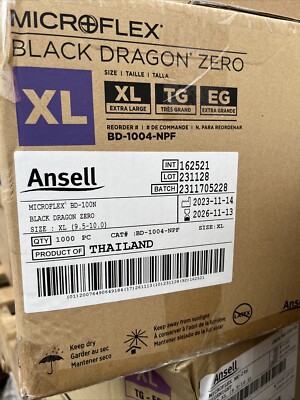 Microflex BD-1004-NPF Black Dragon Zero Pf Nitrile Exam Gloves Xlarge 1000gloves