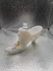 Vintage Fenton Slipper Satin White Glass Shoe Hand Painted Roses Signed Ankrom