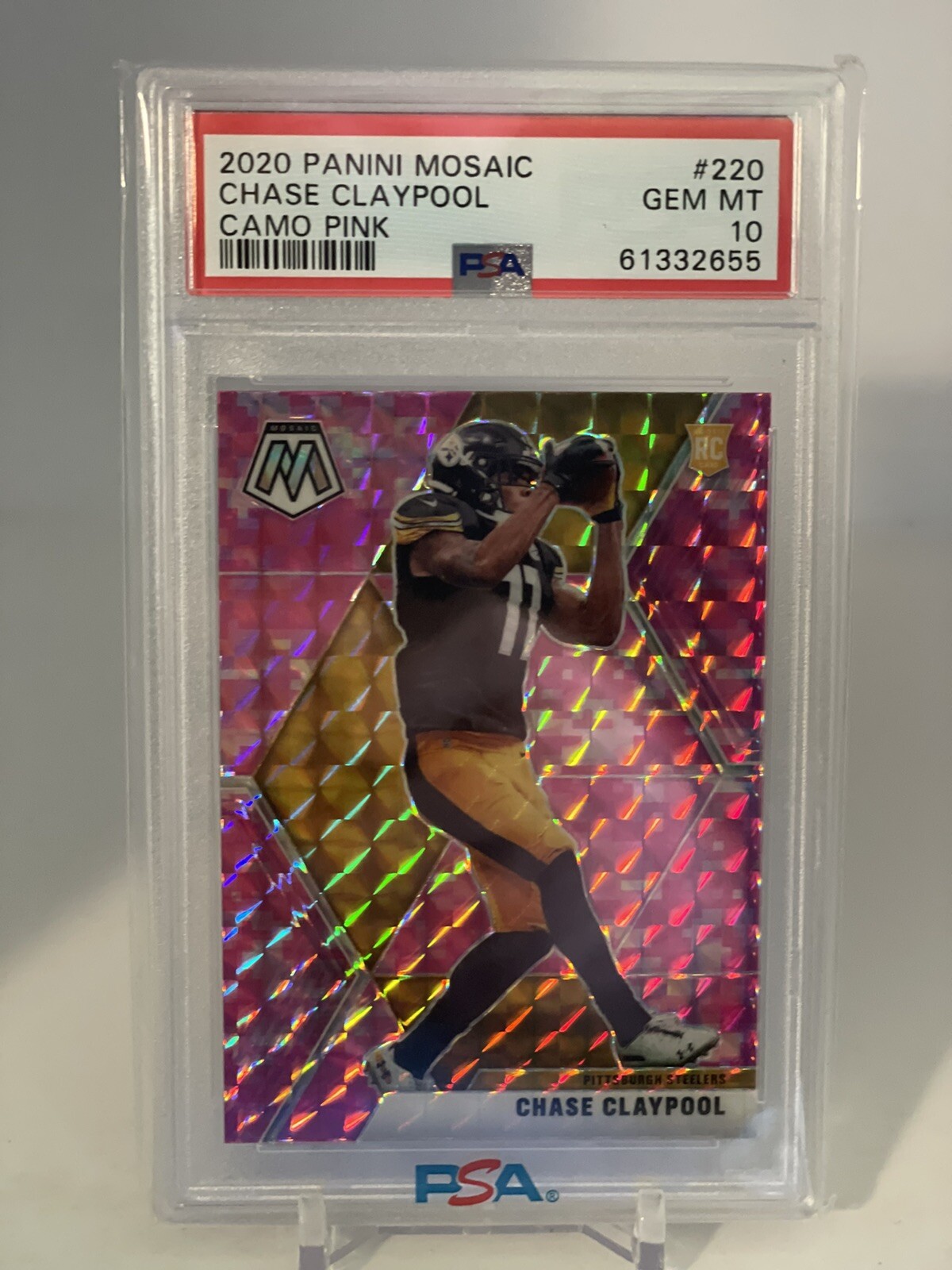 2020 Panini Mosaic #220 Chase Claypool Camo Pink Rookie PSA 10 Steelers