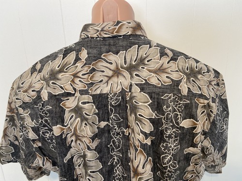 Hawaiian Aloha Black Reverse Floral Print Button Up Short Sleeve L Large Shirt - Picture 6 of 8