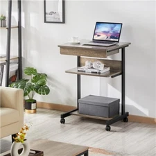 Small Rolling Desk Laptop PC Corner Tray Desk Wooden Computer Table Workstation