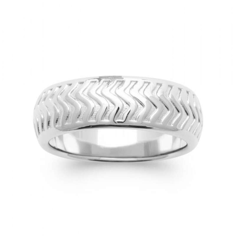 Bague large motif pneu en argent 925 rhodié pour homme et femme