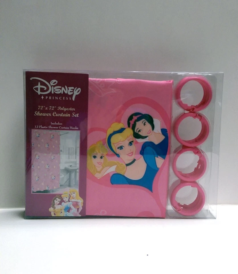 Juego de baño princesa Disney cortina de ducha rosa y ganchos NUEVO Foto 2 de 4