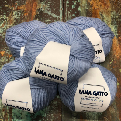 Lot of 5 Lana Gatto Blue Super Soft Merino Wool Yarn 50g/125m Each #14342