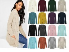Grandad Cable Knit Cardigan chunky Button Long Sleeves Womens Ladies Plus Sizes