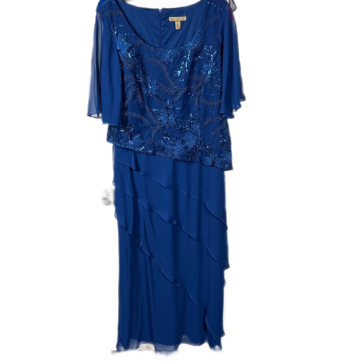 Maya Brooke blue tiered shirt sleeve sequin evening Size 10
