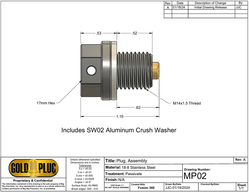 Enchufe de drenaje magnético GoldPlug EE. UU. SS se adapta a todos los Honda, Acura, Kia Foto 3 de 3