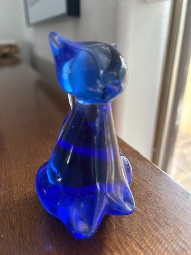 Legends Of Murano Seated Cat Cobalt Blue 3.75" Figurine Signed - Picture 7 of 7