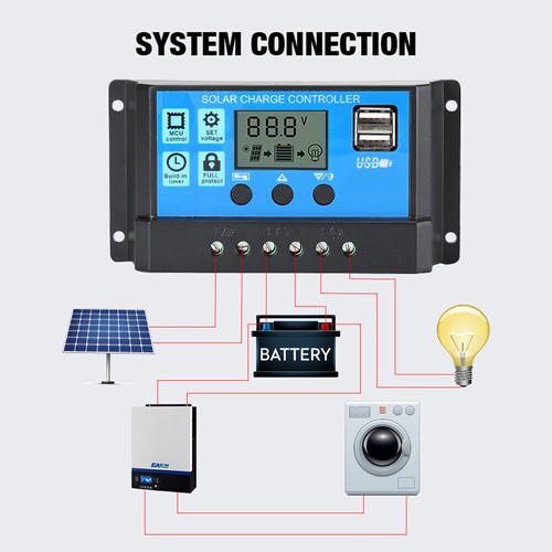 2PCS 100A Solar Panel Battery Charge Controller 12V/24V LCD Regulator Dual USB