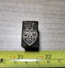 Vintage Letterpress Printing Block PSC Mythical Dragon Crest Shield
