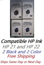 4 New Sealed 21 Black  22 Color Inkjet Cartridges Compatible to HP 21 and 22
