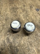 Vintage Hot Cold Bathroom Sink Tub Faucet Handles Porcelain Caps Set Pair USA