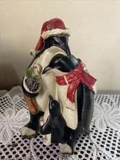 Penguin Family Christmas Tii Collection Resin Wood Like Figurine Holiday Vtg 8.5