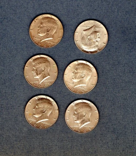 New ListingLot of 6  -  1965 / 1967 / 1968 Kennedy Half Dollars   40% Silver  (C54)