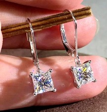 5.60 Ct Princess Cut Diamond Solitaire Studs 925 Silver- Great Shine  Luster