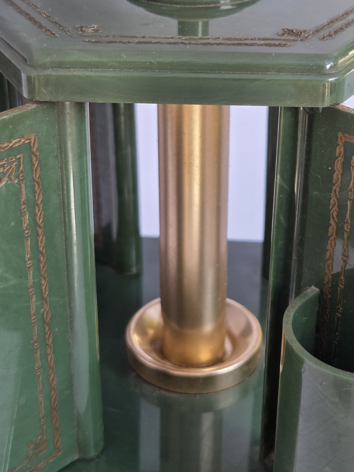 Antique Green Swiss Harmony Roundelay Music Box Cigarette Lipstick Carousel 