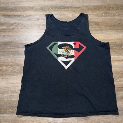 Trevco Brand Shirt Mens XL Black Superman Tank ''Mexican Flag Shield'' Logo