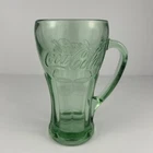Vintage Coca-Cola Green Glass Mug with Handle 6.25” Tall Embossed Logo Retro