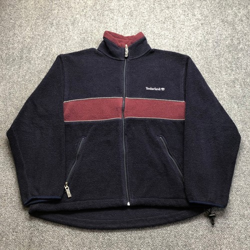 Timberland, Timberland Weathergear Mens Vintage Full Zip Fleece Jacket Navy Burgundy Small