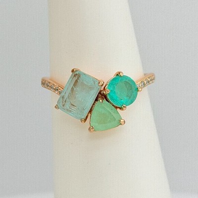 Bomb Party Ring Sz 9 ''Peaceful Moments'' Array of Green Quartz Rose Gold RBP6140