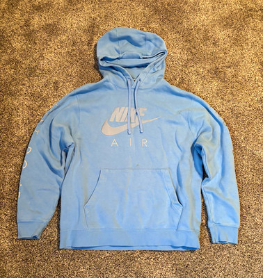 Nike Air Men s Blue Pullover Fleece Hoodie Graphic Logo Pockets Size L