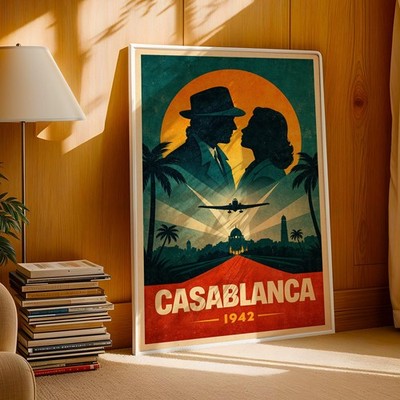 Casablanca Retro Minimal Movie Kunstdruck | Filmposter | Leinwand & gerahmt