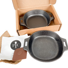 New Pampered Chef 5.5" Cast Iron Skillet Set 100250 Mini Pans USA Made Scraper